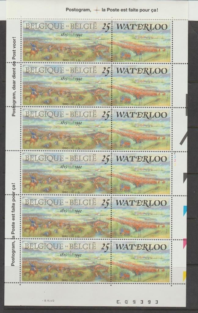 België 1990 Slag van Waterloo 1815-1990 vel plaat 2 **, Postzegels en Munten, Orginele gom, Kunst, Ophalen of Verzenden, Postfris