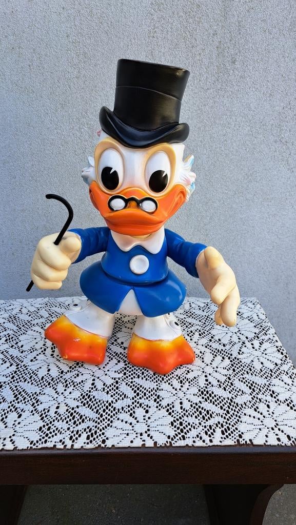 Vintage Dagobert Duck Disney Pieppop, Ledraplastic, Ophalen of Verzenden, Donald Duck, Gebruikt, Beeldje of Figuurtje