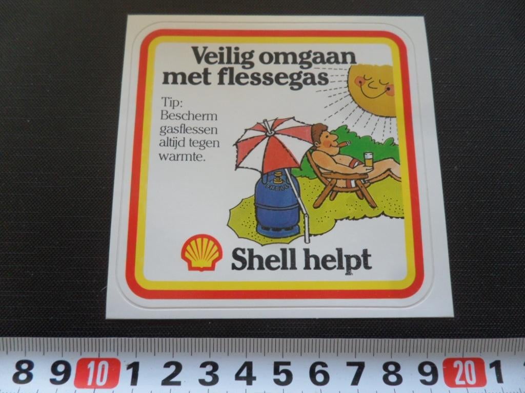 sticker SHELL helpt veilig omgaan met flessegas strip 025, Verzamelen, Stickers, Ophalen, Zo goed als nieuw