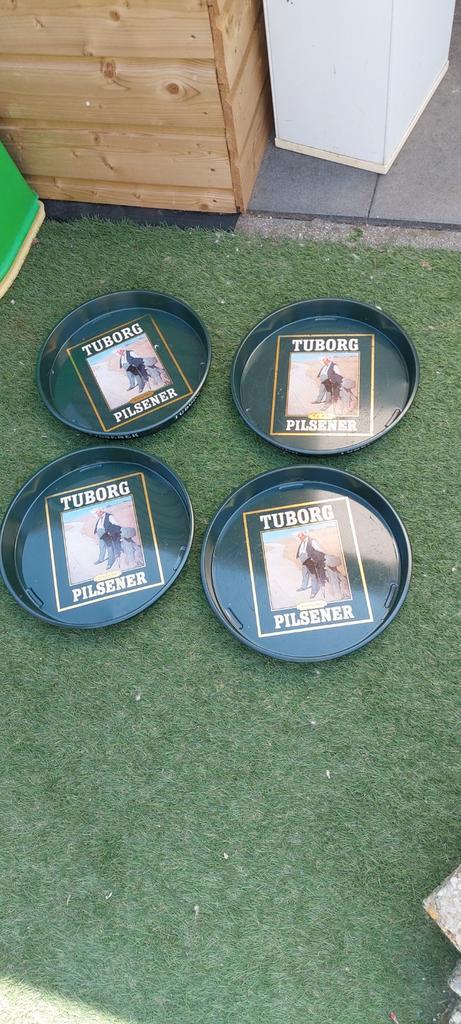 4 Tuborg Pilsener dienbladen - Vintage bier memorabilia, Verzamelen, Biermerken, Gebruikt, Overige typen, Overige merken, Ophalen of Verzenden