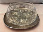 Vintage Bonbonnière kristal op verzilverde schaal, Antiek en Kunst, Ophalen