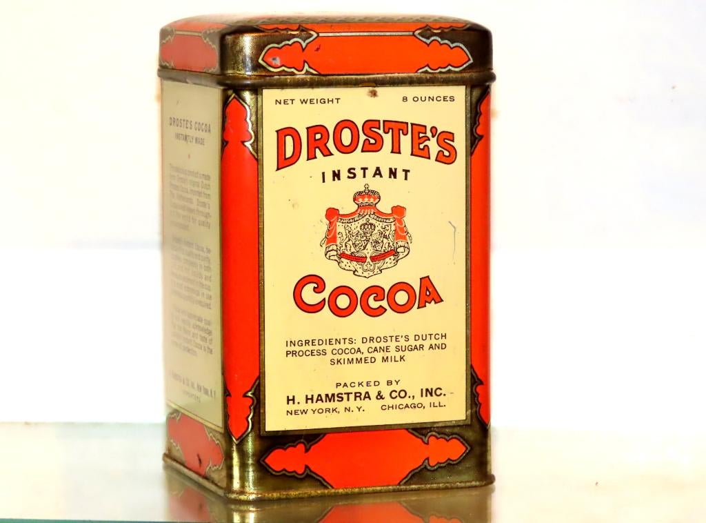 Zeldzaam Droste Hamstra USA Cacao Blik, Versie 1, Verzamelen, Blikken, Ophalen of Verzenden, Gebruikt, Overige, Droste