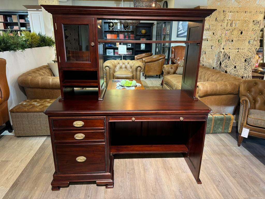 NIEUW: klassiek Engelse bureau met opzetstuk Mahonie, Ophalen of Verzenden