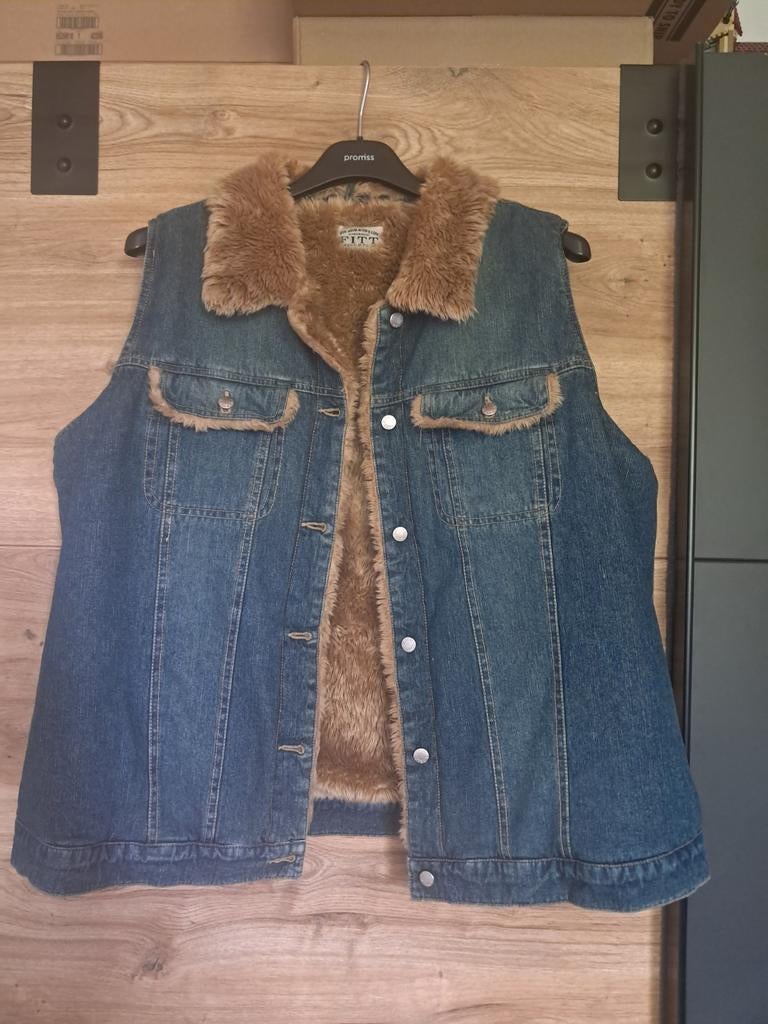 Denim bodywarmer met teddy voering, Kleding | Dames, Blauw, FITT, Maat 42/44 (L), Ophalen of Verzenden