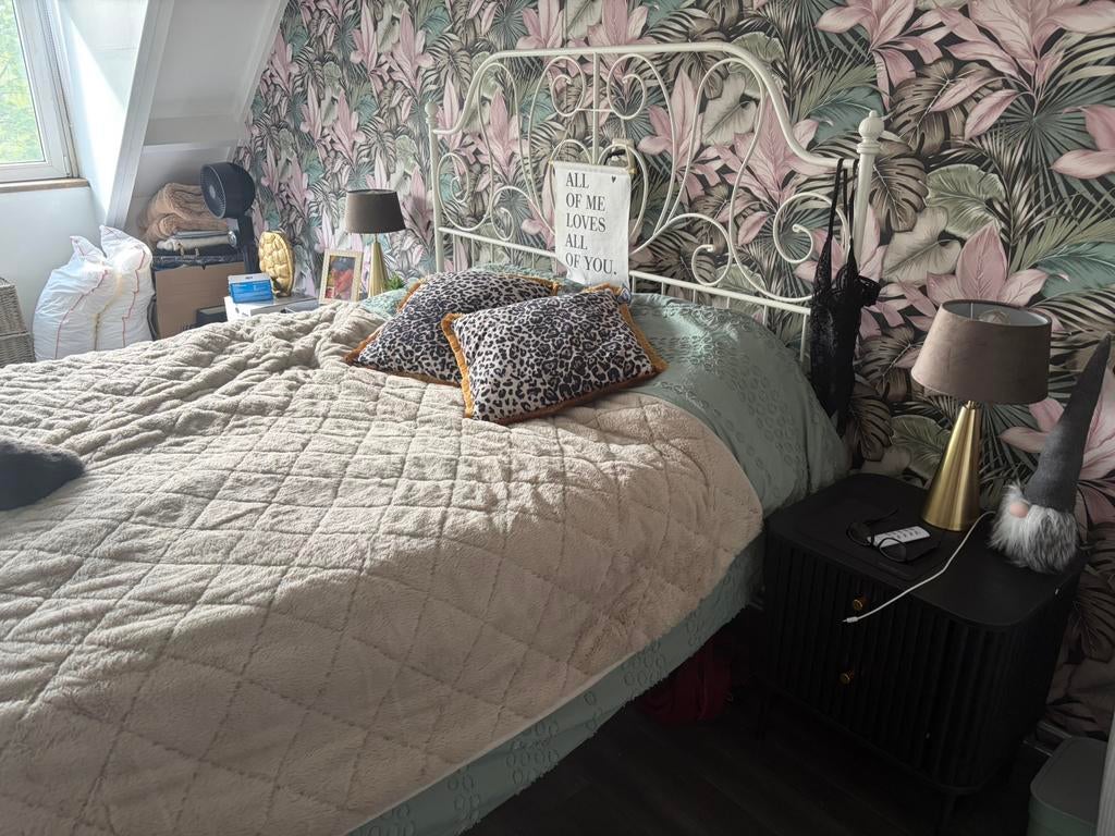 Ikea leirvik bed, Ophalen, Wit, Tweepersoons, Metaal