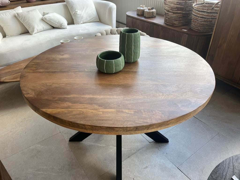Magazijn leegverkoop nieuw ronde eettafel mangohout matrix, Huis en Inrichting, Tafels | Eettafels, Overige houtsoorten, Rond