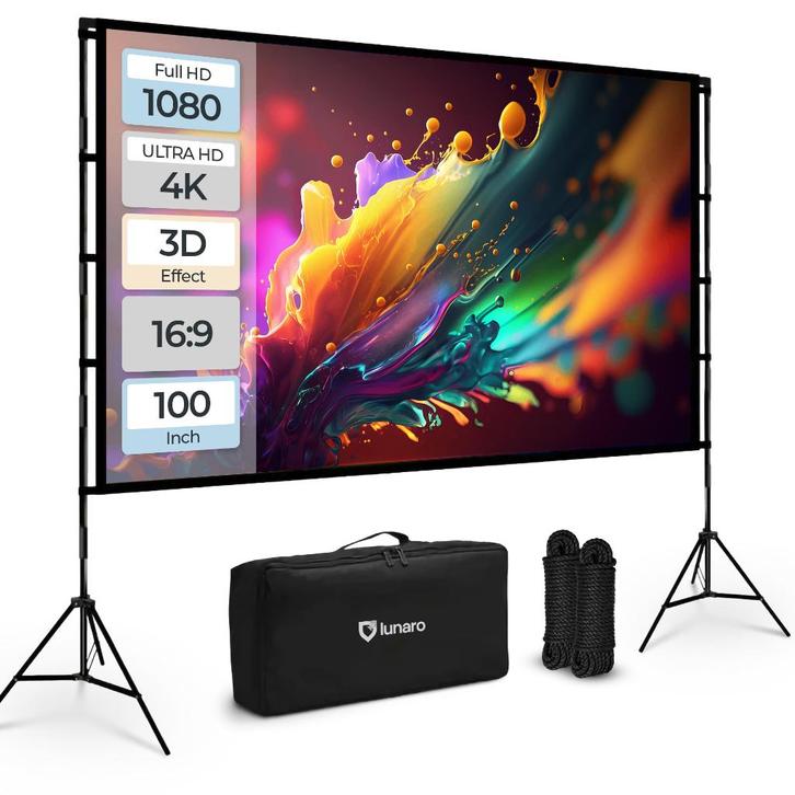 Lunaro Projectiescherm met statief – 100 inch, Audio, Tv en Foto, Projectieschermen, Nieuw, Handmatig, Verzenden