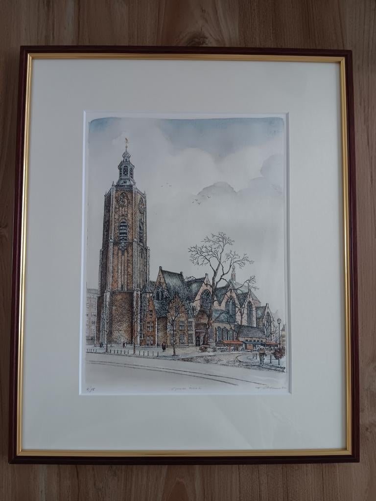 Schilderij Grote Kerk Den Haag, Antiek en Kunst, Kunst | Schilderijen | Klassiek, Ophalen of Verzenden