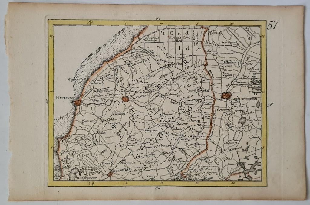 Antieke handgekleurde kaart Friesland 1773, Handgekleurd, Verzenden, Cartografie, Gravure
