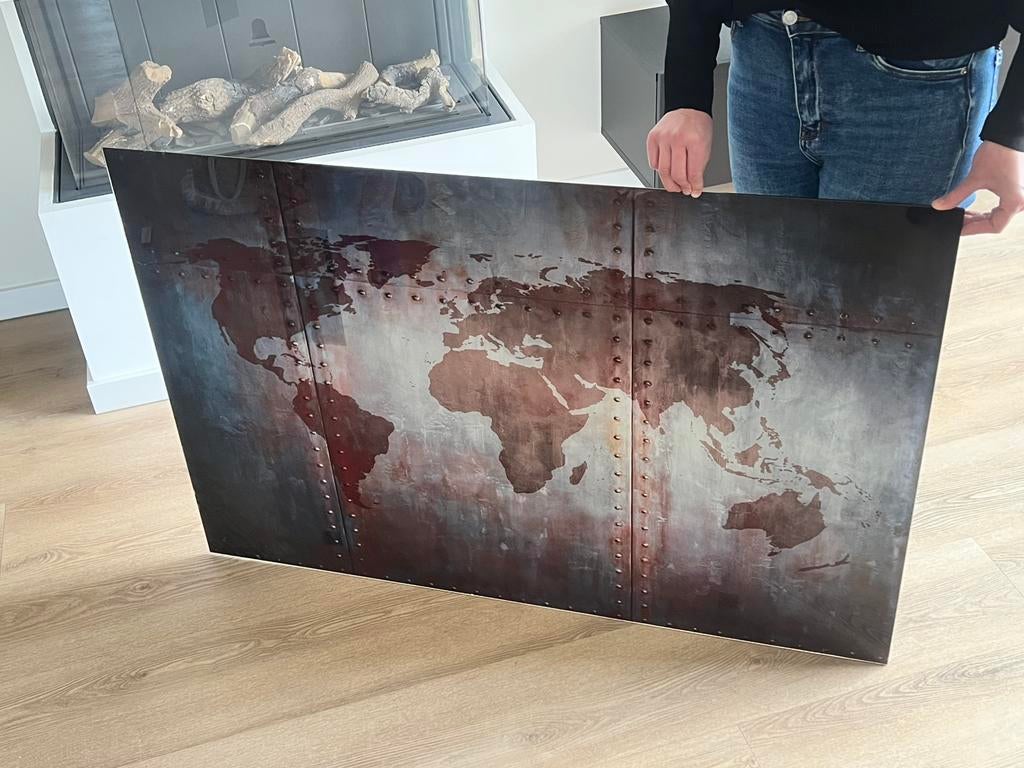 Schilderij Wereldkaart, Huis en Inrichting, Woonaccessoires | Schilderijen, Tekeningen en Foto's, Ophalen, 125 cm of meer, Zo goed als nieuw