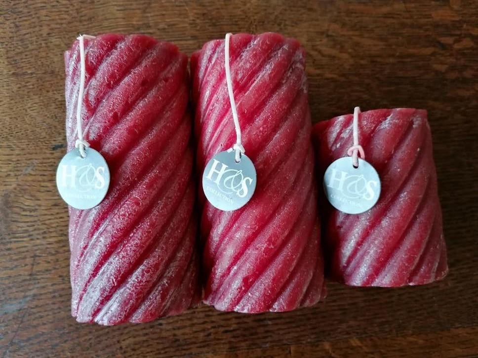 Set van 3 rode kaarsen, H&S Collection, Huis en Inrichting, Woonaccessoires | Kandelaars en Kaarsen, Nieuw, Kaars, Minder dan 25 cm