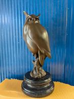 Bronzen Uil Beeld op Marmeren Voet - Elegant Decorstuk, Antiek en Kunst, Kunst | Beelden en Houtsnijwerken, Ophalen of Verzenden