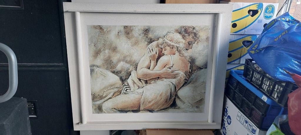 Schilderij met lijst - Romantische scène, Antiek en Kunst, Kunst | Schilderijen | Klassiek, Ophalen