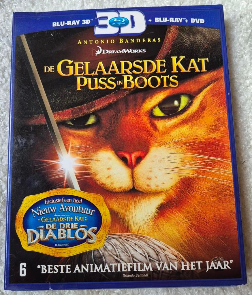 Blu-ray 3D: Puss in Boots (De Gelaarsde Kat), Cd's en Dvd's, Blu-ray, Ophalen of Verzenden, Zo goed als nieuw, Tekenfilms en Animatie