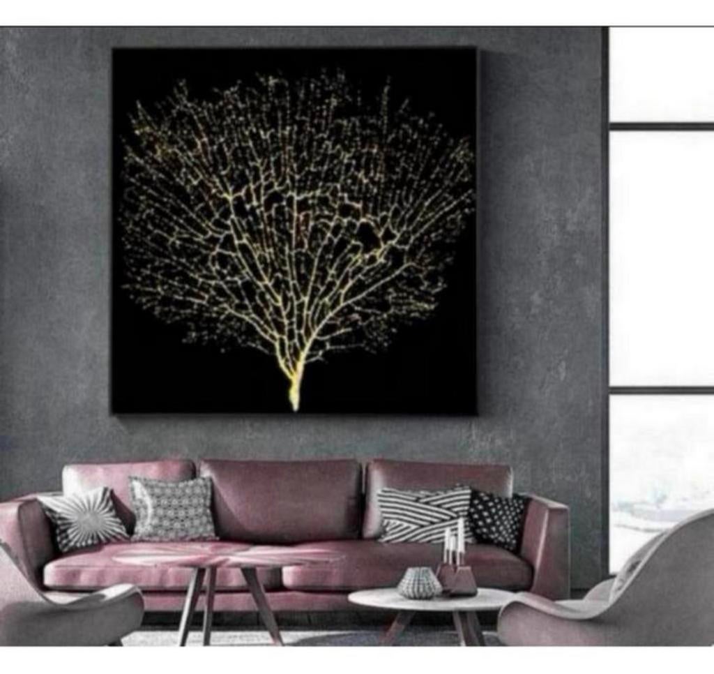 Abstract Gouden Boom van Leven goud levensboom canvas 90x90, Nieuw, Ophalen of Verzenden, H, H