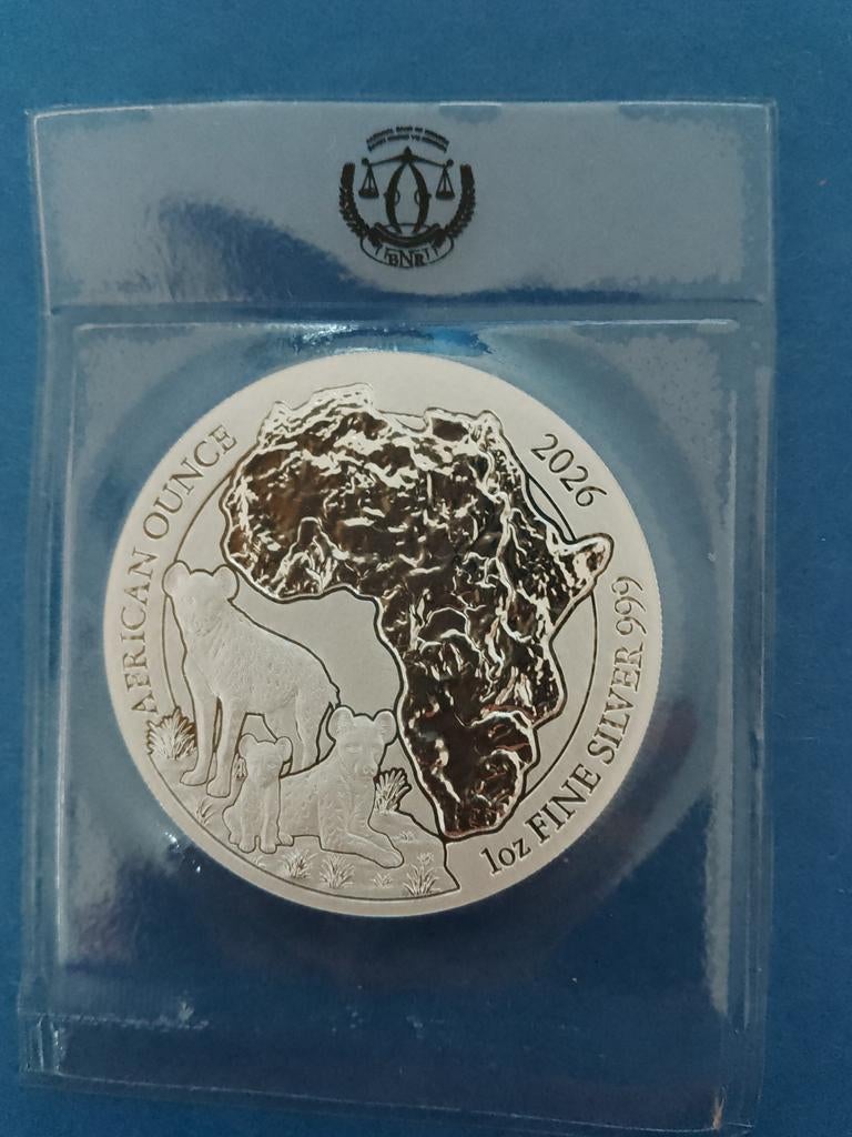 Rwanda hyena 2026 1 oz zilver, Ophalen of Verzenden, Overige landen, Zilver