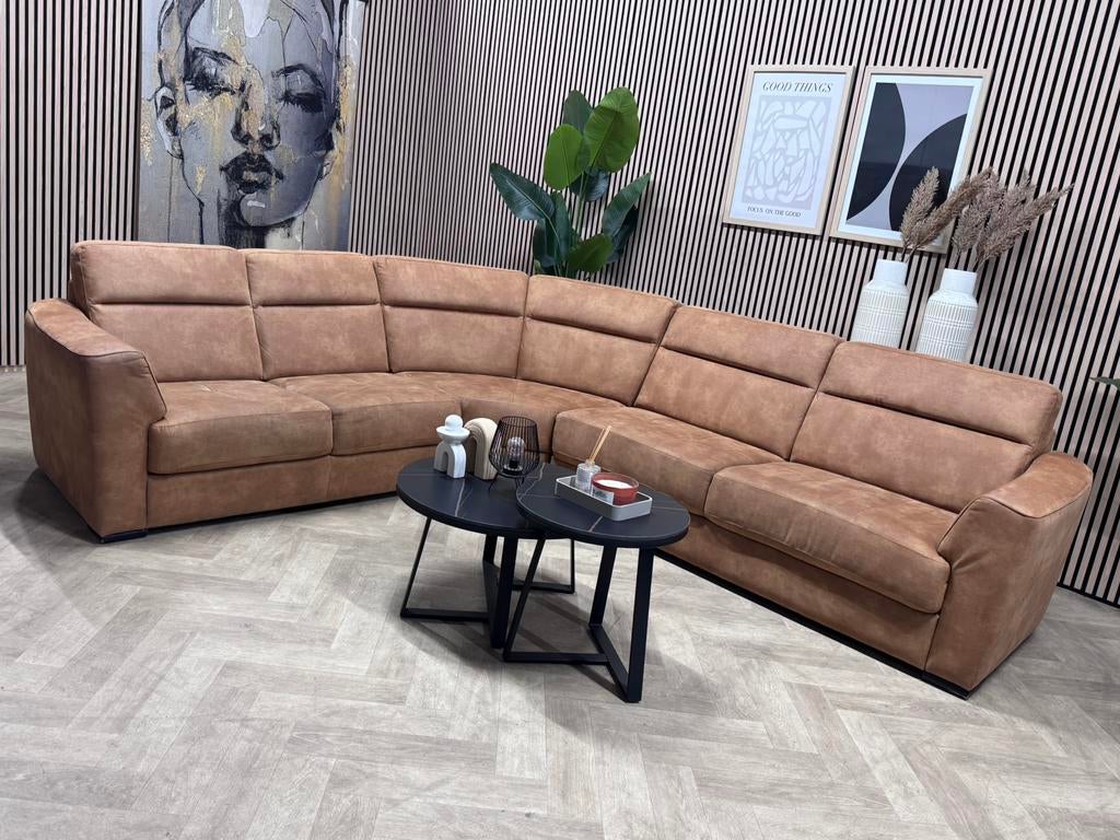 ZGAN Home Center Cognac Ronde Hoekbank - 295 x 255, Huis en Inrichting, Banken | Bankstellen, 250 tot 300 cm, -, -, Hoekbank