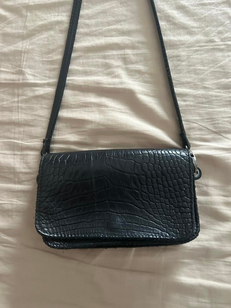 Pimps & Pearls Zwart Leren Schoudertasje, Overige merken, Zwart, Ophalen of Verzenden, Zo goed als nieuw