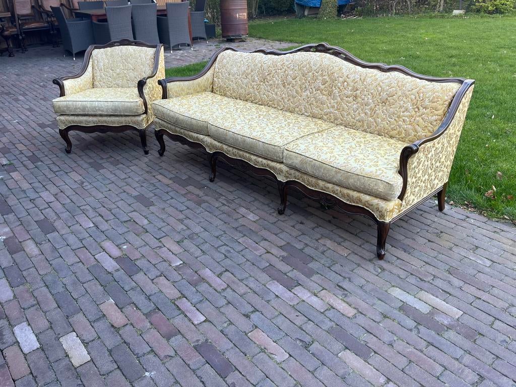 Vintage / antiek bank en stoel fauteuil Louis XV - rococo, Ophalen