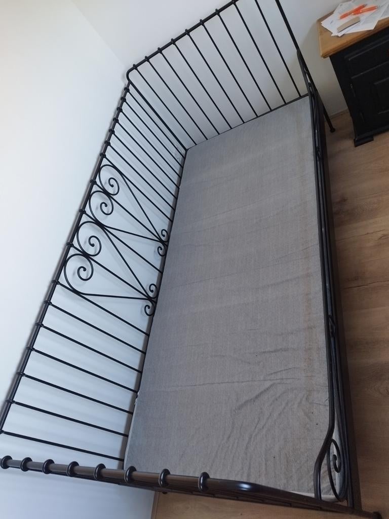 Metalen bed met lattenbodem, Ophalen, 90 cm, Eenpersoons, Zwart