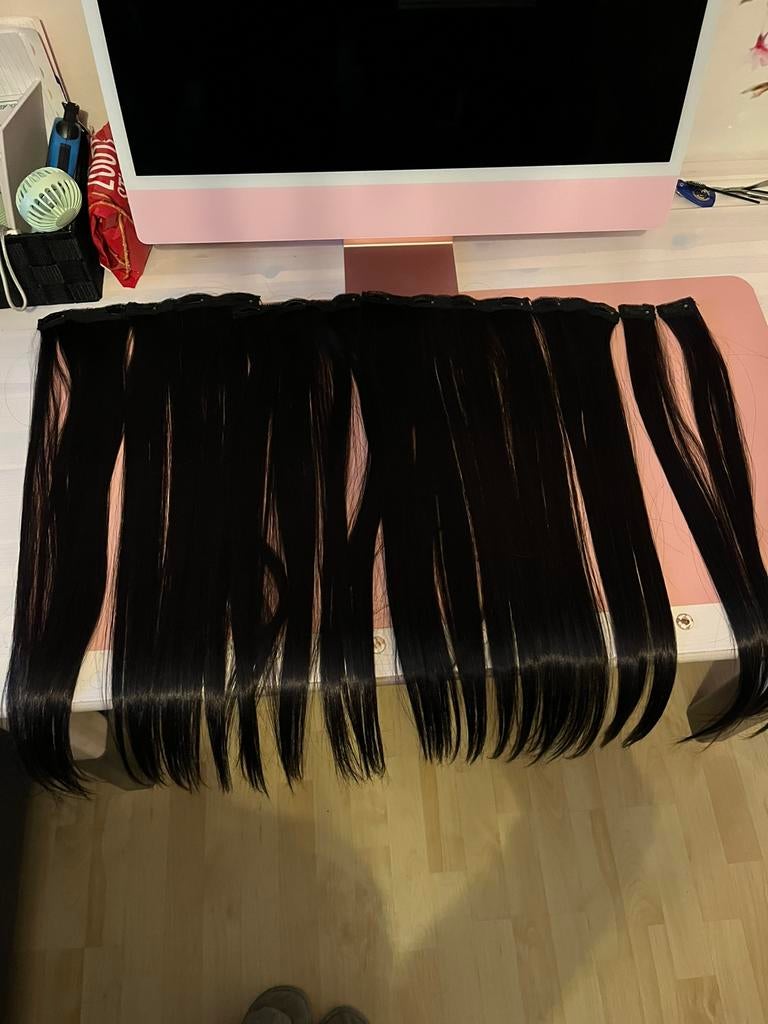 Clip in haarextensions donkerbruin, Ophalen of Verzenden, Zo goed als nieuw