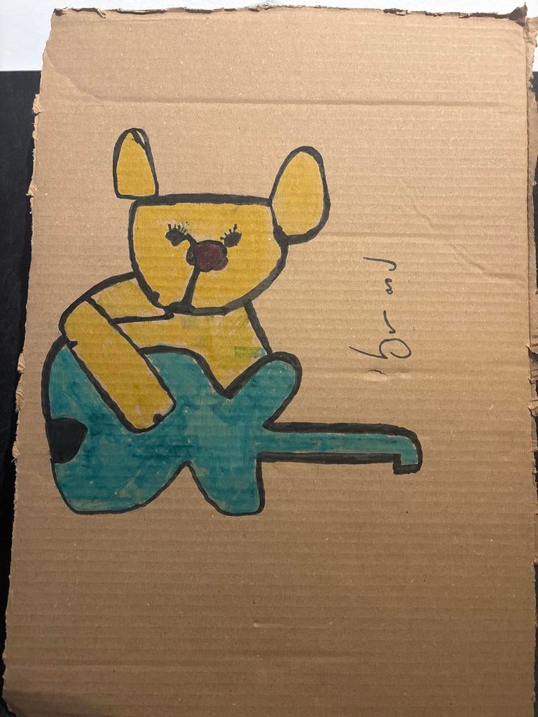 Herman Brood stijl schilderij: Beer met gitaar, Ophalen of Verzenden