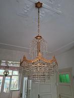 Supermooie vintage hanglamp kroonluchter goud met glas, Ophalen, Klassiek, Zo goed als nieuw, Glas