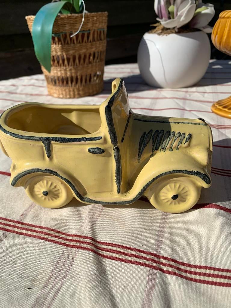Vintage Gele Keramische Auto Planter/Bloempot, Ophalen