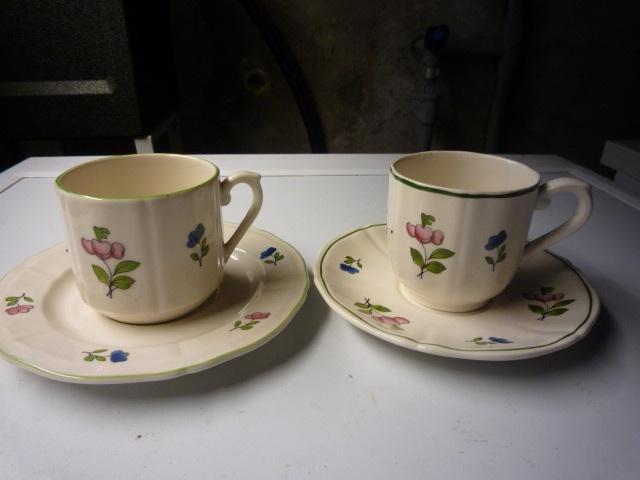 Gien 2 x kop + schotel + papschaaltje Ø 17 cm Oiseaux + 2 d, Huis en Inrichting, Keuken | Servies, Nieuw, Kop(pen) en/of Schotel(s)