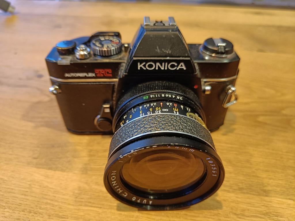 Konica Autoreflex TC met Chinon 28mm f/2.8 lens, Ophalen of Verzenden, Gebruikt, Spiegelreflex, Konica