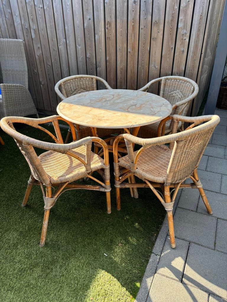 Tuinset tafel met 4 stoelen bamboe, Tuin en Terras, Ophalen, Gebruikt, Overige materialen