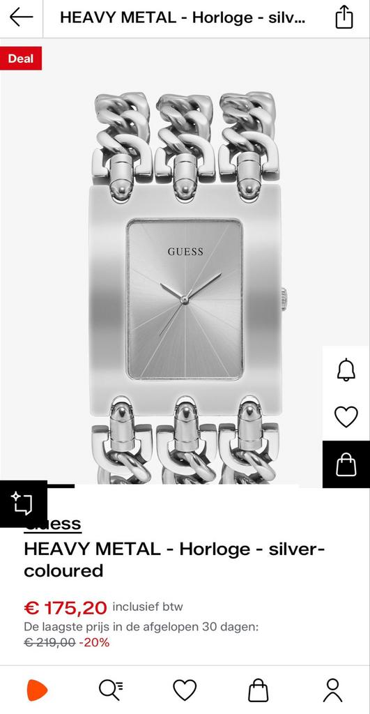 Guess Heavy Metal Horloge - Zilverkleurig, Sieraden, Tassen en Uiterlijk, Horloges | Dames, Staal, Guess, Polshorloge, Ophalen of Verzenden