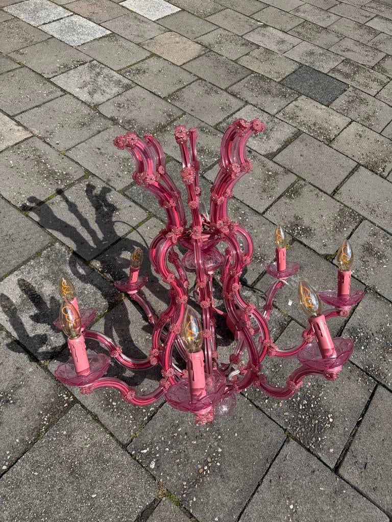 Grote roze kroonluchter, Ophalen, Zo goed als nieuw, Glas