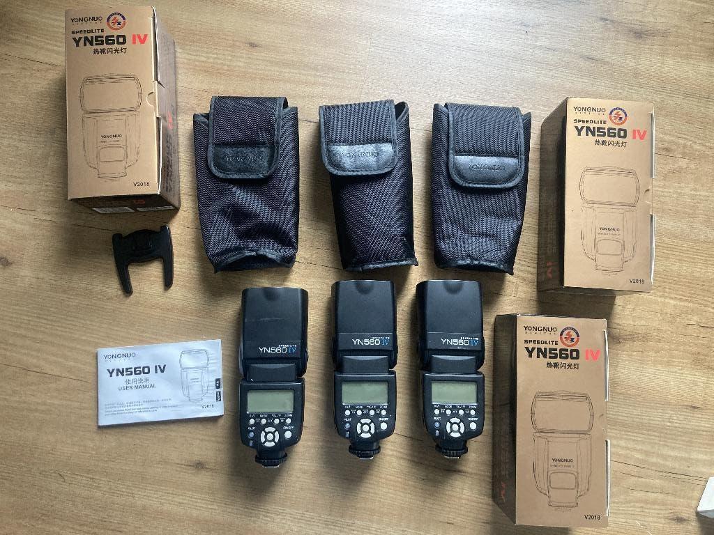 3 Yongnuo Speedlite YN560-IV flitsers voor Canon, Ophalen of Verzenden, Zo goed als nieuw, Overige merken, Kantelbaar