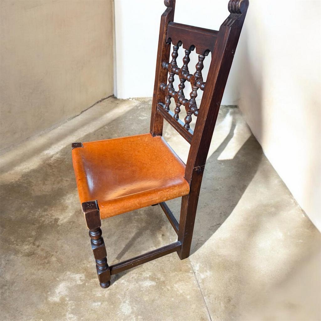 Set van 5 antieke Spaanse stoelen met leer, Antiek en Kunst, Antiek | Meubels | Stoelen en Banken, Ophalen