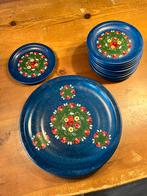 Vintage blauw gebaks servies met bloemmotief, Ophalen of Verzenden