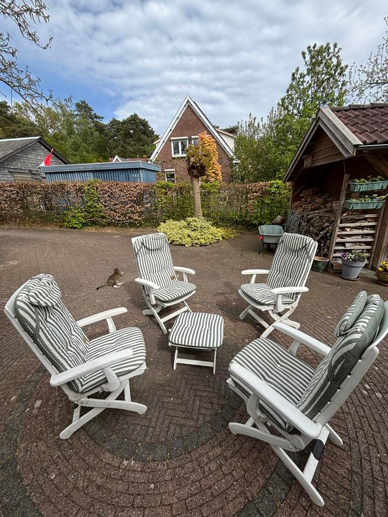 Luxe Kettler Tiffany tuinstoelen met hocker en kussens, Tuin en Terras, Tuinstoelen, Ophalen, Gebruikt, Kunststof, Verstelbaar