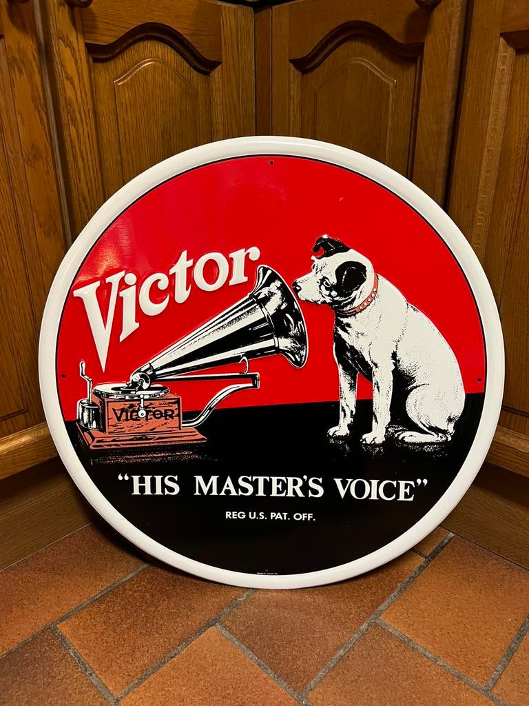 zgan ZELDZAAM GROOT Metalen Bord Victor HIS MASTER’S VOICE, Verzamelen, Ophalen of Verzenden, Zo goed als nieuw, Reclamebord