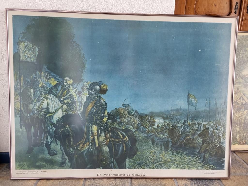 Isings schoolplaat: De Prins trekt over de Maas (1568), Antiek en Kunst, Antiek | Schoolplaten, Ophalen, Geschiedenis