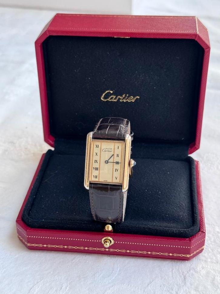 CARTIER dames Tank Vermeil. Full set., Sieraden, Tassen en Uiterlijk, Horloges | Dames, Zo goed als nieuw, Polshorloge, Overige merken