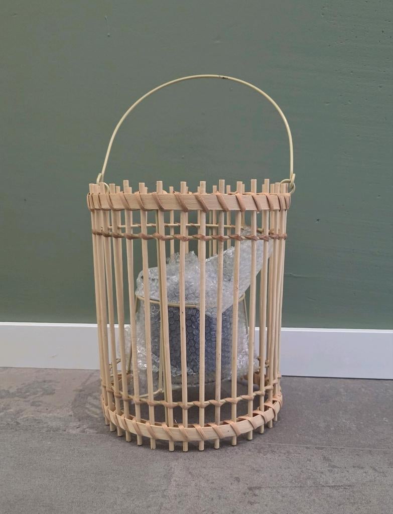 Grote bamboo windlicht lantaarn met kaars NIEUW, Ophalen of Verzenden, Nieuw