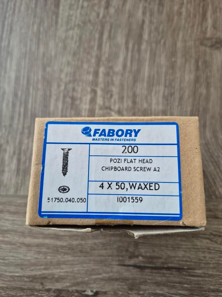 Fabory Pozi platkop spaanplaatschroeven A2 4x50, gewaxt, Doe-het-zelf en Verbouw, Ophalen of Verzenden, Nieuw, 50 tot 100 mm, Schroeven