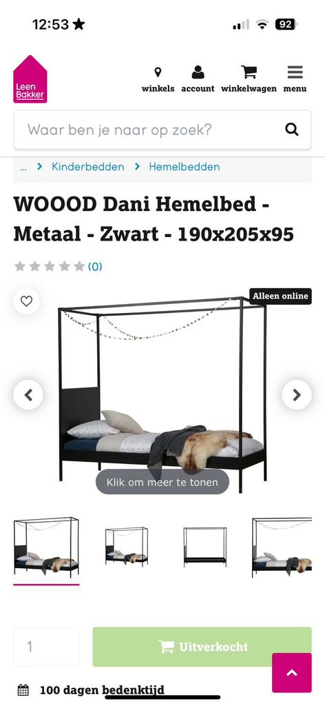 Hemelbed - Eenpersoons, Huis en Inrichting, Slaapkamer | Bedden, Ophalen, Gebruikt, 90 cm, Eenpersoons
