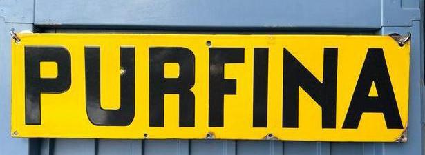 Purfina Fina benzinepomp emaille reclamebord, Ophalen of Verzenden, Gebruikt, Reclamebord