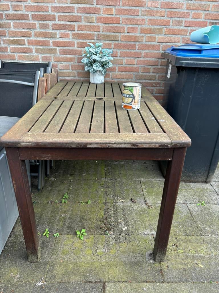 Tuinset met 4 stoelen, Ophalen, Gebruikt, Rechthoekig, Hout