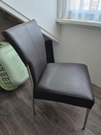 4 comfortabele donkerbruine kunstleren eettafelstoelen, Ophalen, Kunststof, Gebruikt, Bruin