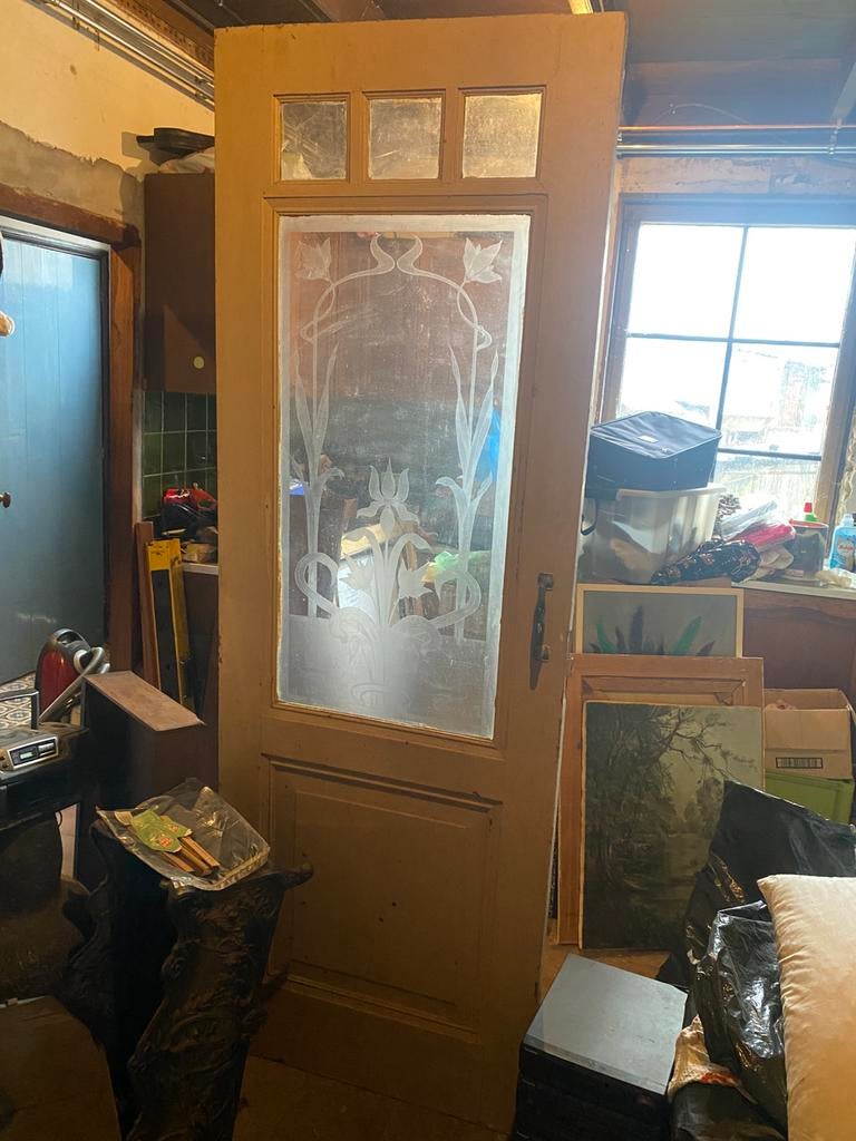 Gebrandschilderde binnendeur, Doe-het-zelf en Verbouw, Deuren en Horren, Ophalen, Gebruikt, Minder dan 80 cm, 215 cm of meer