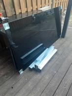 Nette glazen eetkamertafel 180x90 cm met chroom poten, Huis en Inrichting, Tafels | Eettafels, Ophalen, Gebruikt, 50 tot 100 cm