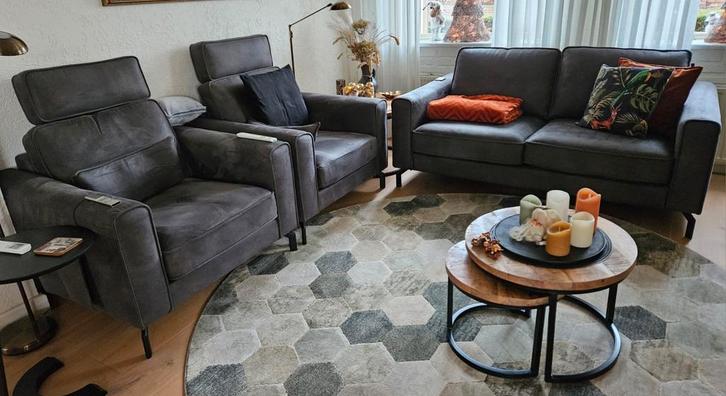 Bankstel tweezits en 2 losse fauteuils Kleur: antraciet, Huis en Inrichting, Banken | Complete zithoeken, Ophalen