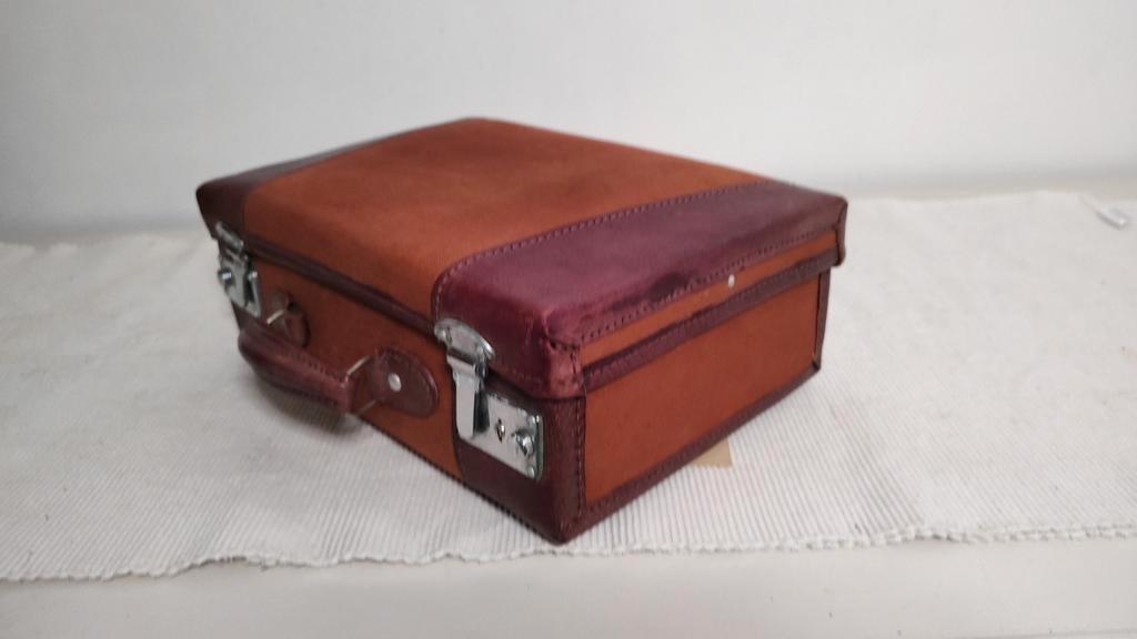 K583 Mini koffer van leder en canvas in zeer goede staat, Overige materialen, Onbekend, Minder dan 50 cm, Ophalen of Verzenden
